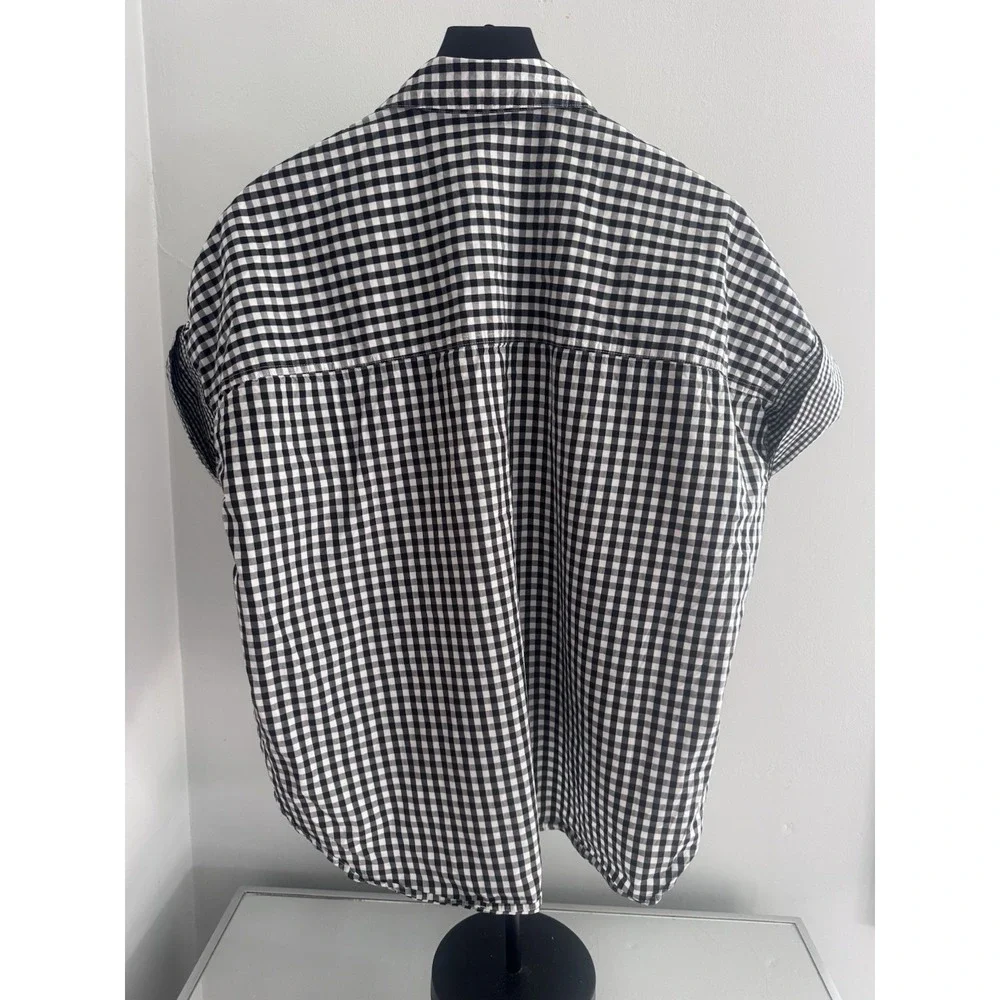Madewell Gingham Ruffle Sleeve Shirt Black White Cotton Sz M Cottagecore - Picture 4 of 9